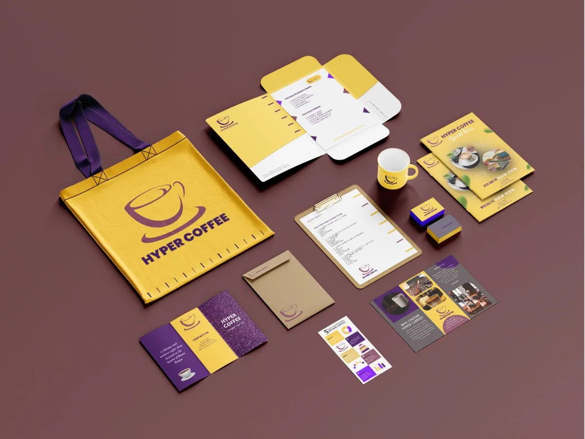 Hyper Coffee stationery branding mockup